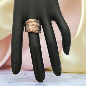 Rose Gold & Silver Intertwined Wide Band Ring 8